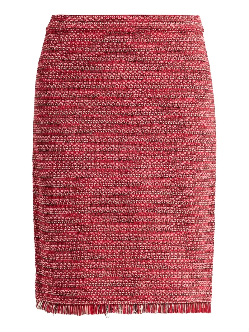 Ming Wang Women's x Anna Marie Fringe-Trim Tweed Knit A-Line Skirt