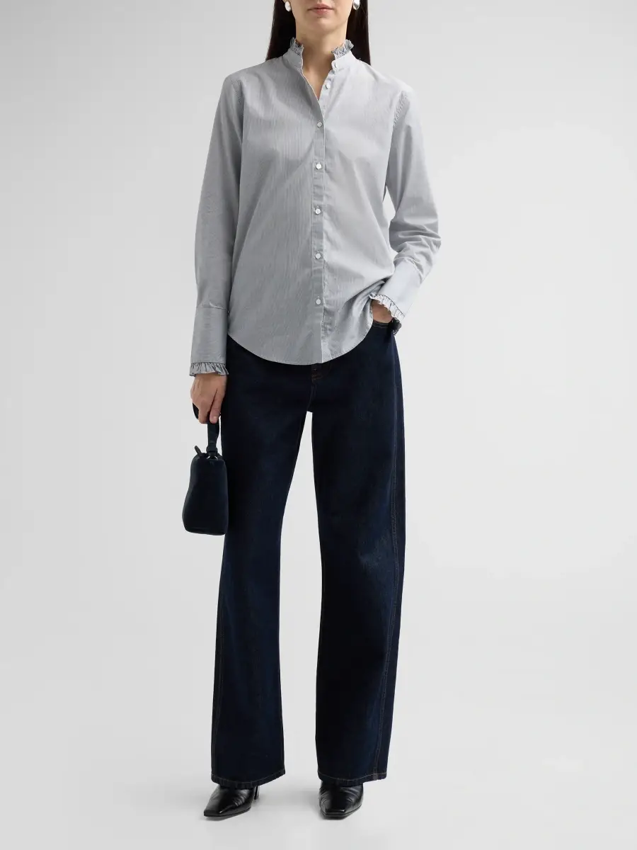 Nili Lotan Women's Elio Cotton Ruffle Collar Shirt | Thumbnail 2 Nili Lotan Women's Elio Cotton Ruffle Collar Shirt | Thumbnail 2