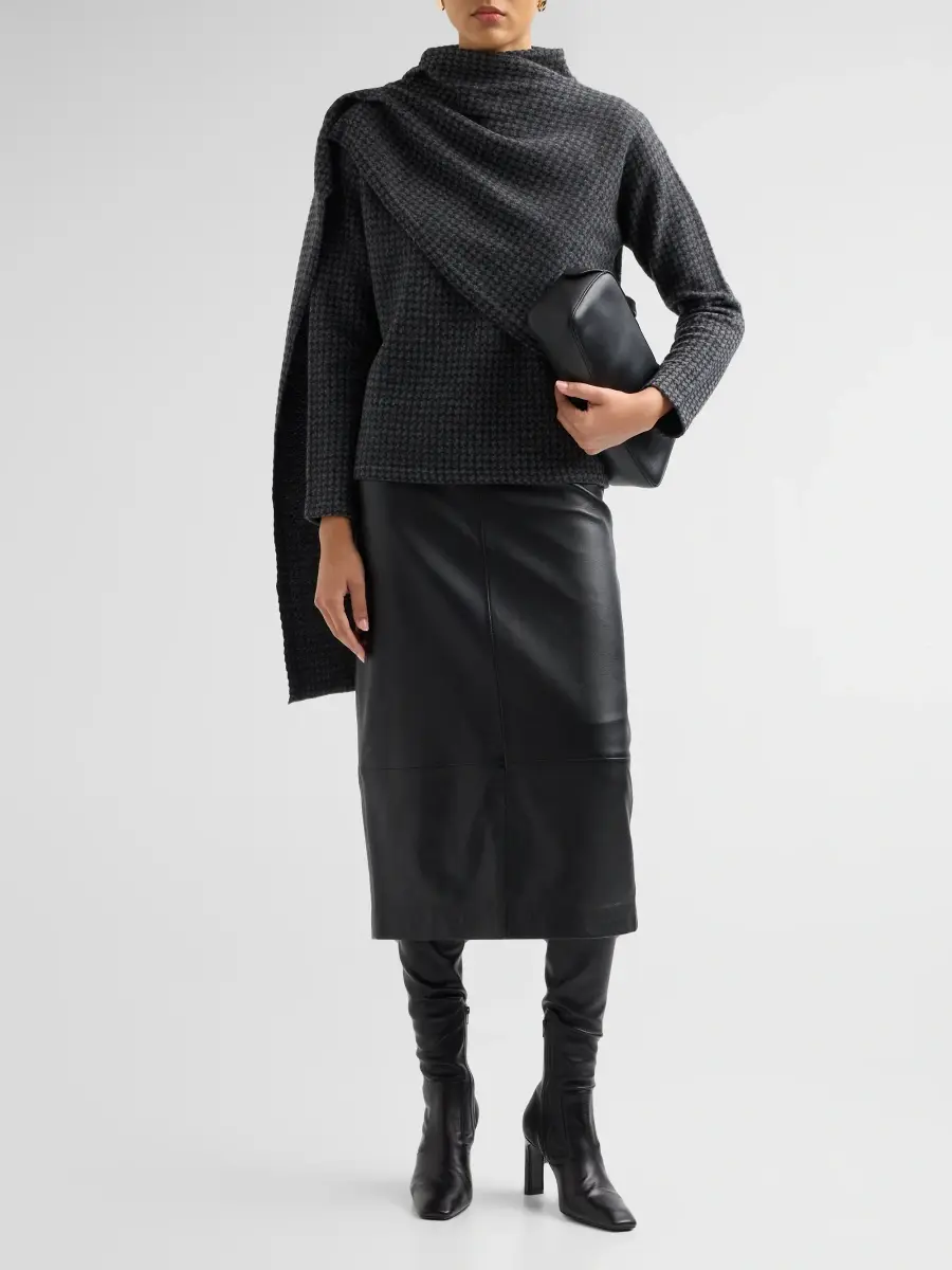 Vince Women's Draped Scarf Houndstooth Sweater | Thumbnail 2 Vince Women's Draped Scarf Houndstooth Sweater | Thumbnail 2