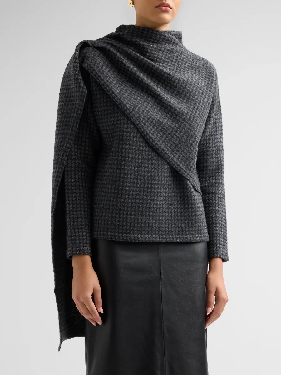Vince Women's Draped Scarf Houndstooth Sweater | Thumbnail 4 Vince Women's Draped Scarf Houndstooth Sweater | Thumbnail 4