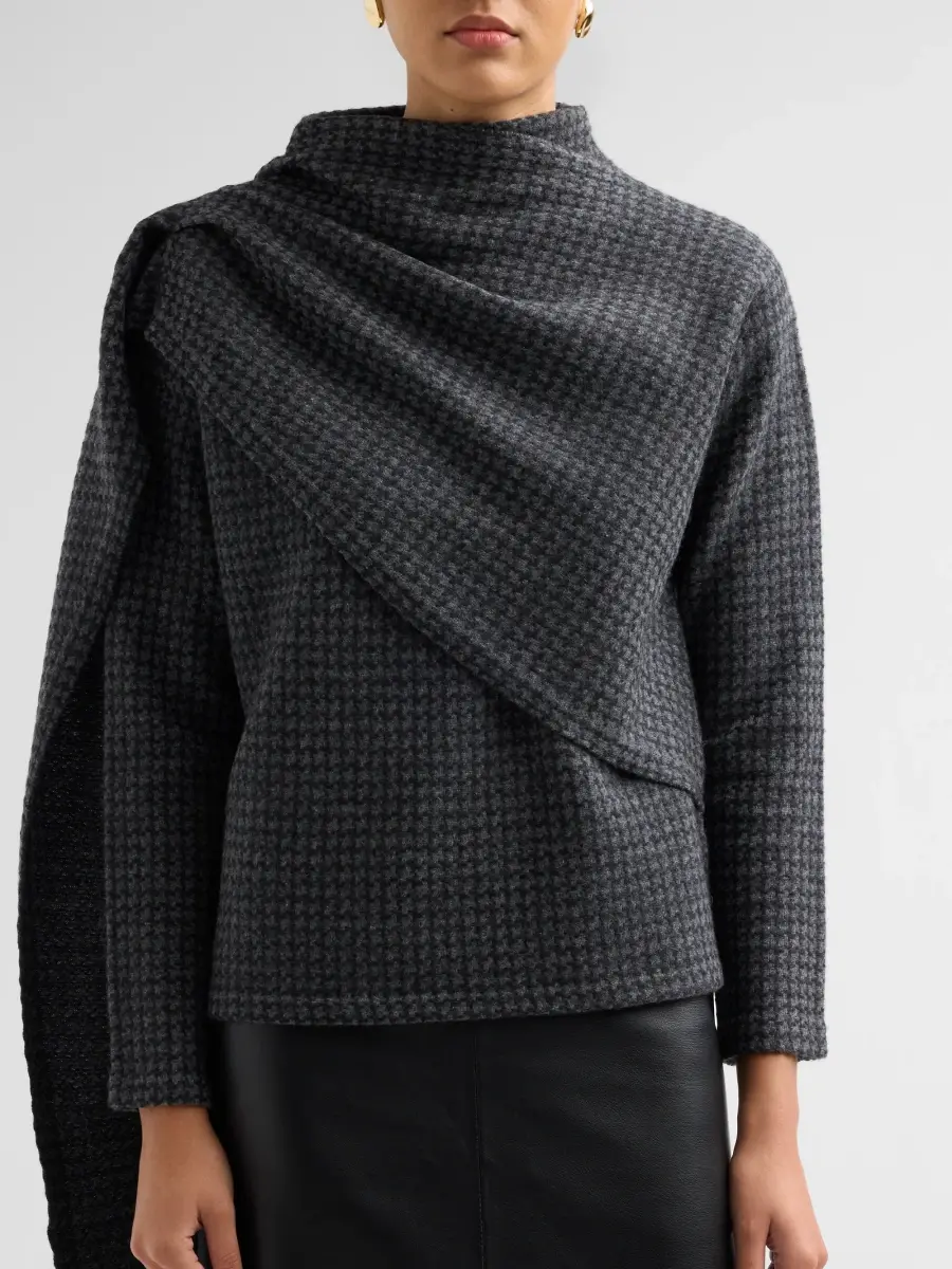 Vince Women's Draped Scarf Houndstooth Sweater | Thumbnail 5 Vince Women's Draped Scarf Houndstooth Sweater | Thumbnail 5