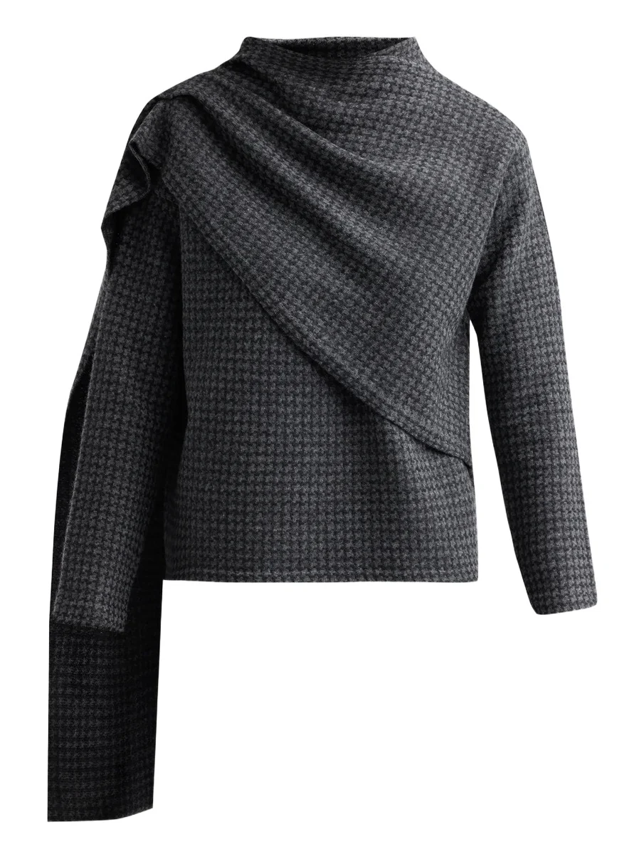 Vince Women's Draped Scarf Houndstooth Sweater