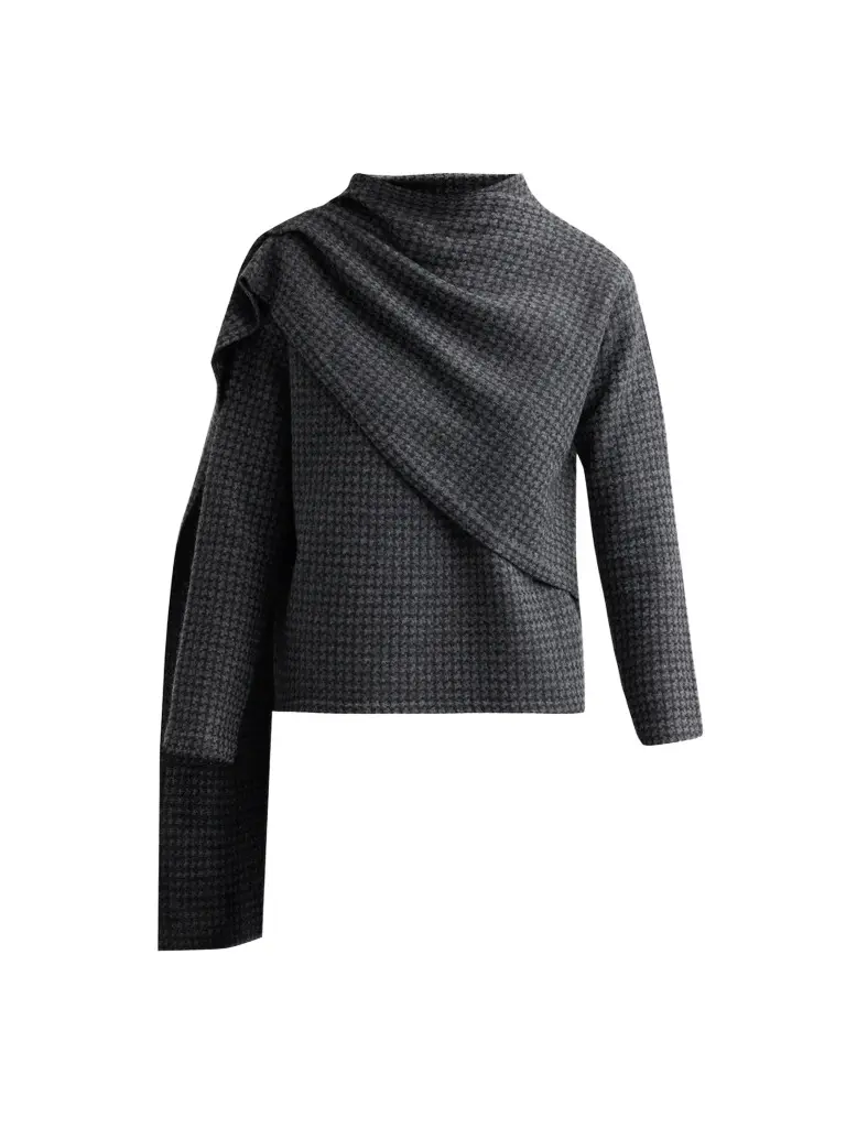 Women's Draped Scarf Houndstooth Sweater Women's Draped Scarf Houndstooth Sweater