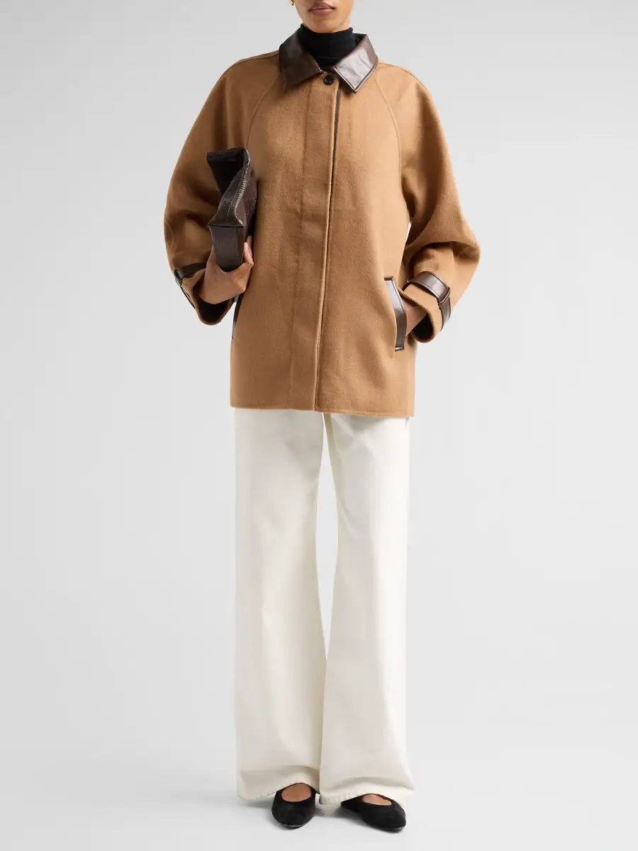 SEROYA Women's Yanna Faux Leather-Trimmed Wool-Blend Coat | Thumbnail 2 SEROYA Women's Yanna Faux Leather-Trimmed Wool-Blend Coat | Thumbnail 2