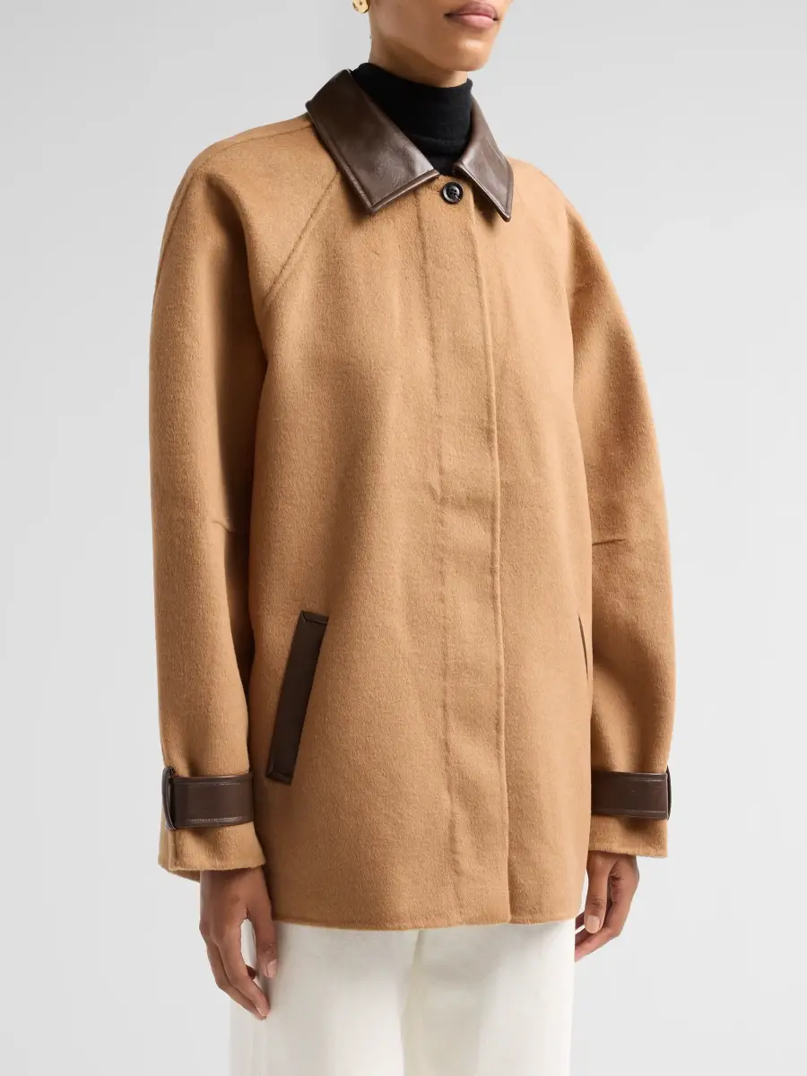 SEROYA Women's Yanna Faux Leather-Trimmed Wool-Blend Coat | Thumbnail 4 SEROYA Women's Yanna Faux Leather-Trimmed Wool-Blend Coat | Thumbnail 4