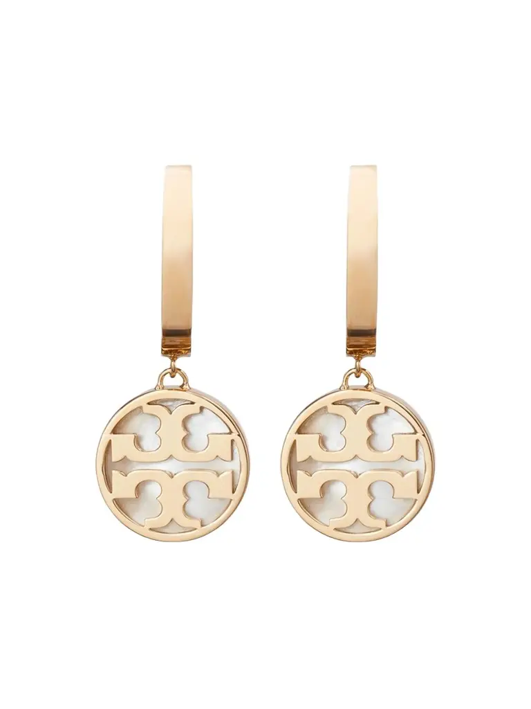 Tory Burch Women's 18K-Gold-Plated Stainless Steel & Mother-of-Pearl Huggie Earrings