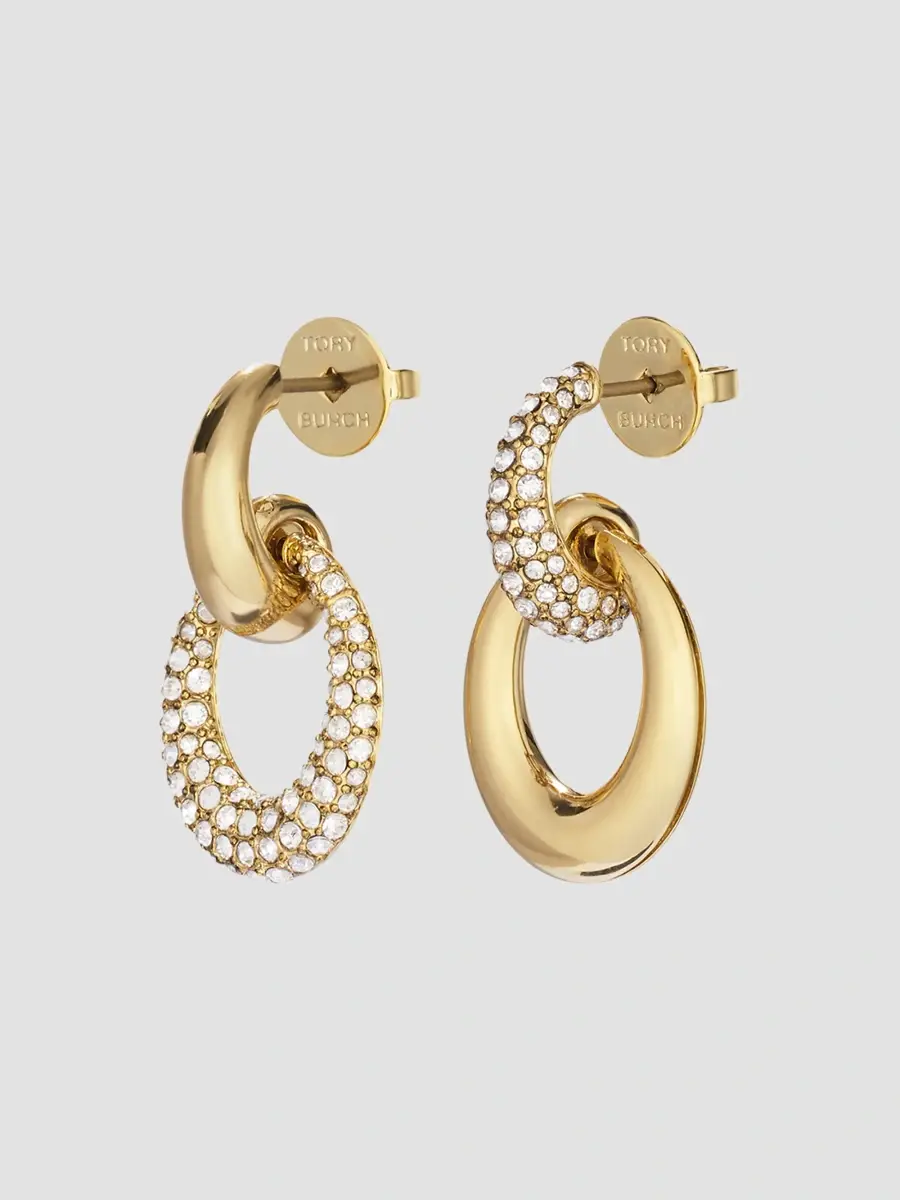 Tory Burch Women's Pierced Doorknocker 18K-Gold-Plated & Crystal Drop Earrings | Thumbnail 2 Tory Burch Women's Pierced Doorknocker 18K-Gold-Plated & Crystal Drop Earrings | Thumbnail 2