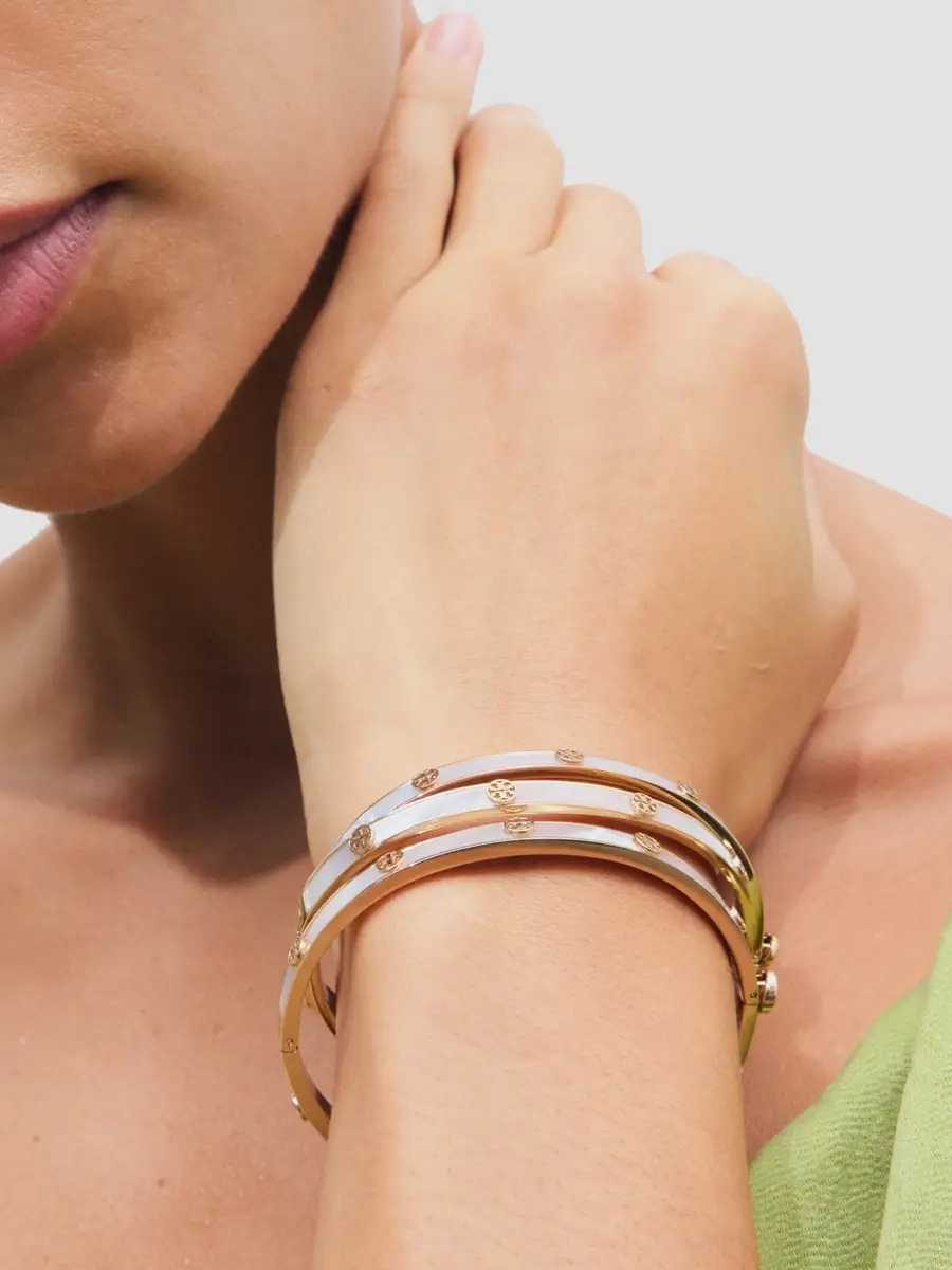 Tory Burch Women's 18K-Gold-Plated Stainless Steel & Mother-of-Pearl Bangle Bracelet | Thumbnail 2 Tory Burch Women's 18K-Gold-Plated Stainless Steel & Mother-of-Pearl Bangle Bracelet | Thumbnail 2