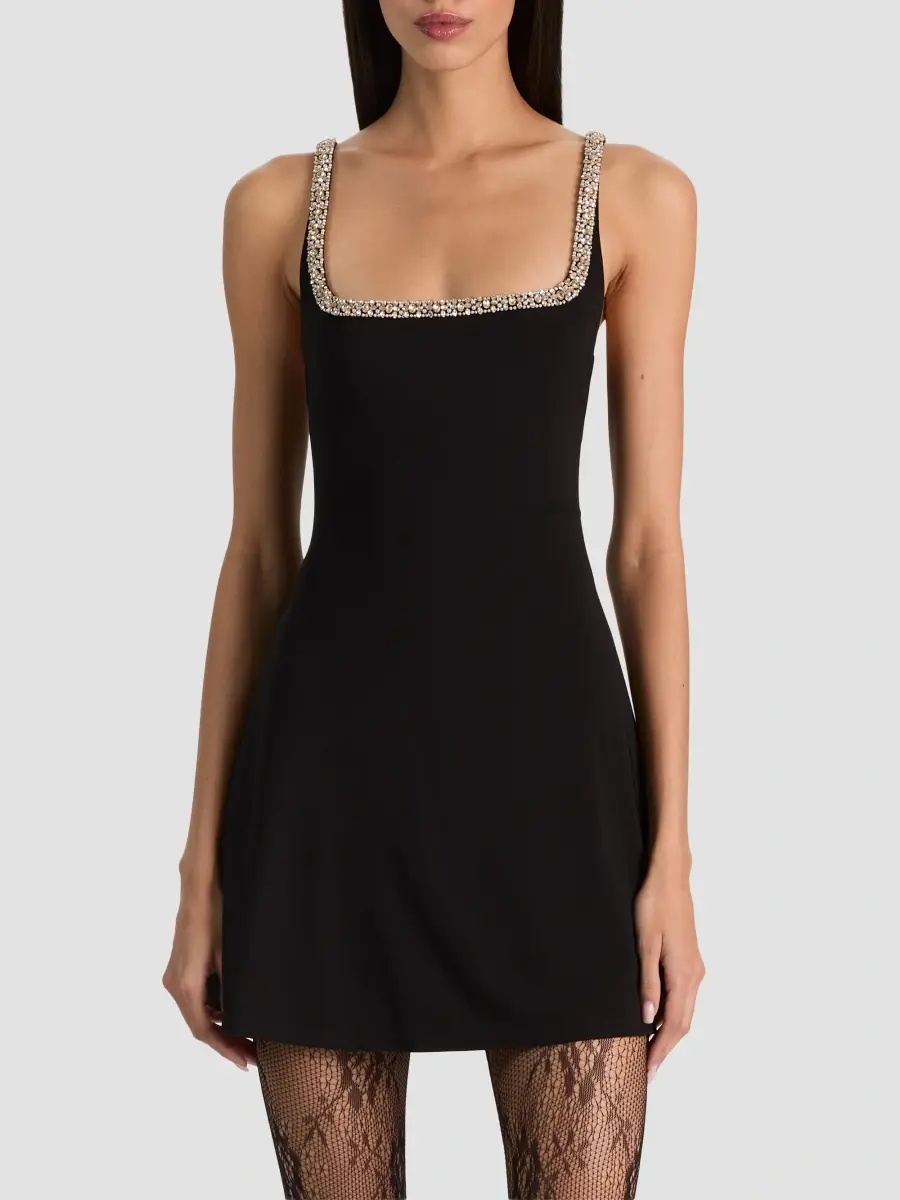 Alice + Olivia Women's Julia Embellished-Trim Mini Dress | Thumbnail 4 Alice + Olivia Women's Julia Embellished-Trim Mini Dress | Thumbnail 4