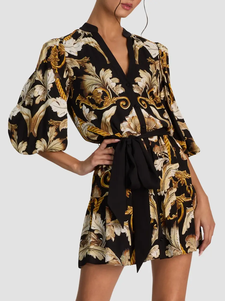 Alice + Olivia Women's Antonette Tiered Printed Mini Shirtdress | Thumbnail 4 Alice + Olivia Women's Antonette Tiered Printed Mini Shirtdress | Thumbnail 4