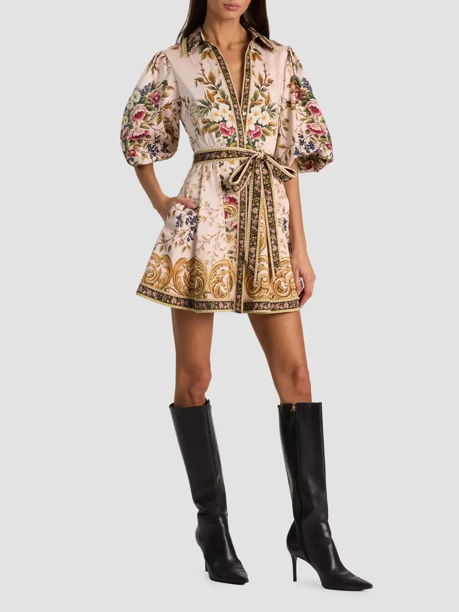 Alice + Olivia Women's Lucy Floral Tie-Waist Stretch-Cotton Mini Shirtdress | Thumbnail 2 Alice + Olivia Women's Lucy Floral Tie-Waist Stretch-Cotton Mini Shirtdress | Thumbnail 2