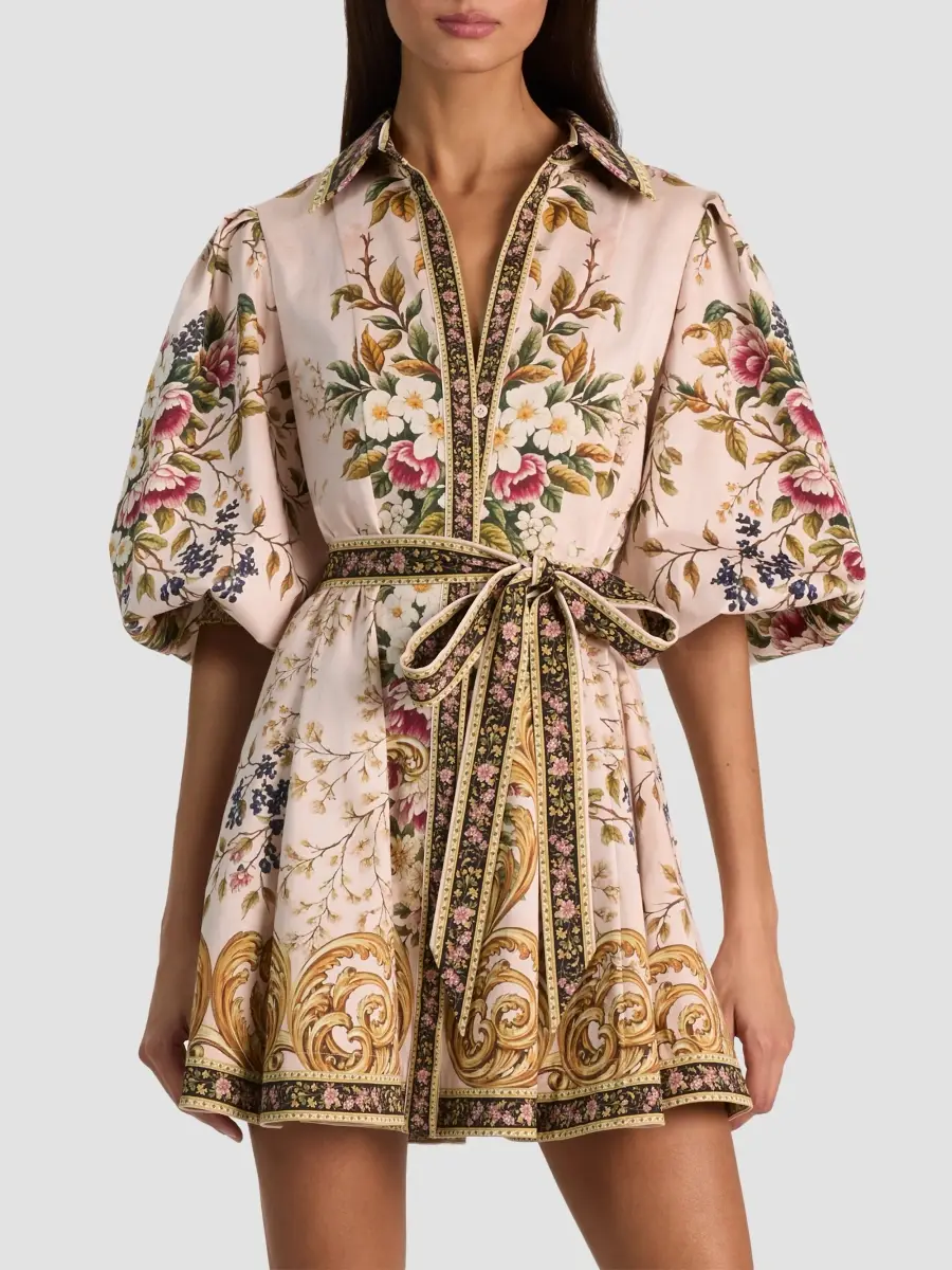 Alice + Olivia Women's Lucy Floral Tie-Waist Stretch-Cotton Mini Shirtdress | Thumbnail 4 Alice + Olivia Women's Lucy Floral Tie-Waist Stretch-Cotton Mini Shirtdress | Thumbnail 4