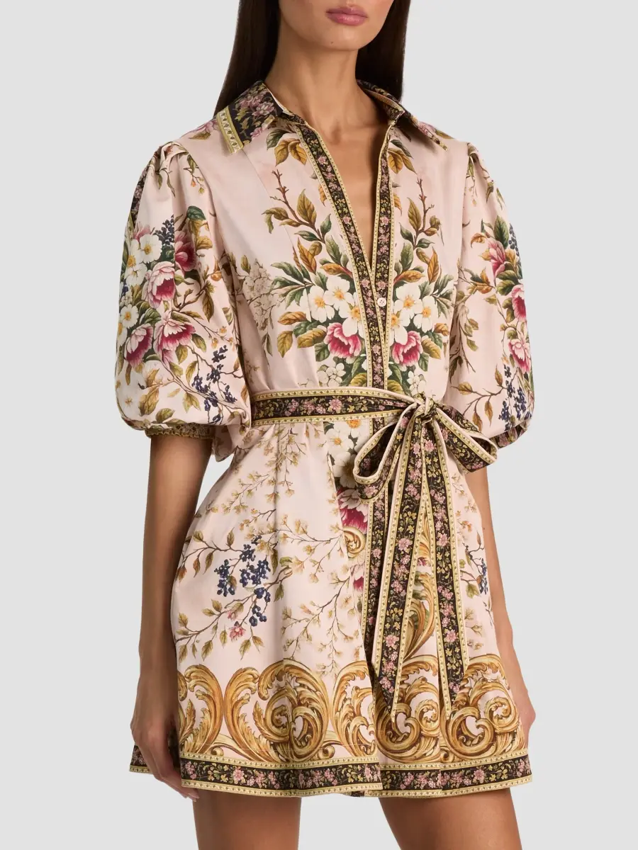 Alice + Olivia Women's Lucy Floral Tie-Waist Stretch-Cotton Mini Shirtdress | Thumbnail 6 Alice + Olivia Women's Lucy Floral Tie-Waist Stretch-Cotton Mini Shirtdress | Thumbnail 6