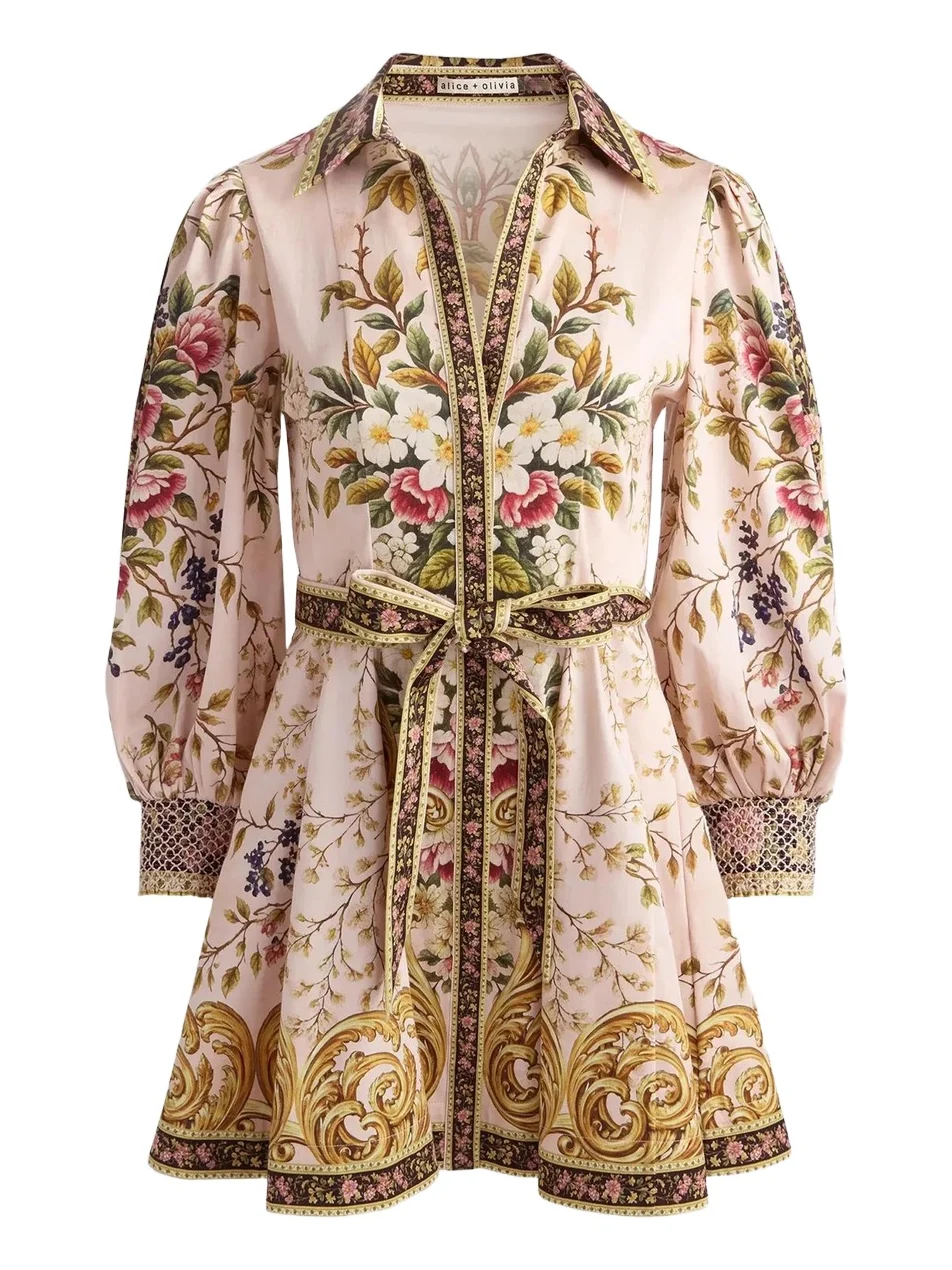 Women's Lucy Floral Tie-Waist Stretch-Cotton Mini Shirtdress Women's Lucy Floral Tie-Waist Stretch-Cotton Mini Shirtdress