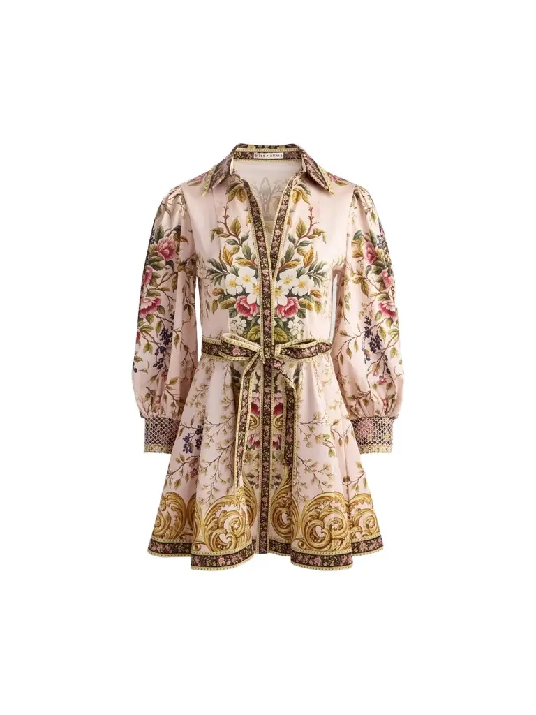 Women's Lucy Floral Tie-Waist Stretch-Cotton Mini Shirtdress Women's Lucy Floral Tie-Waist Stretch-Cotton Mini Shirtdress