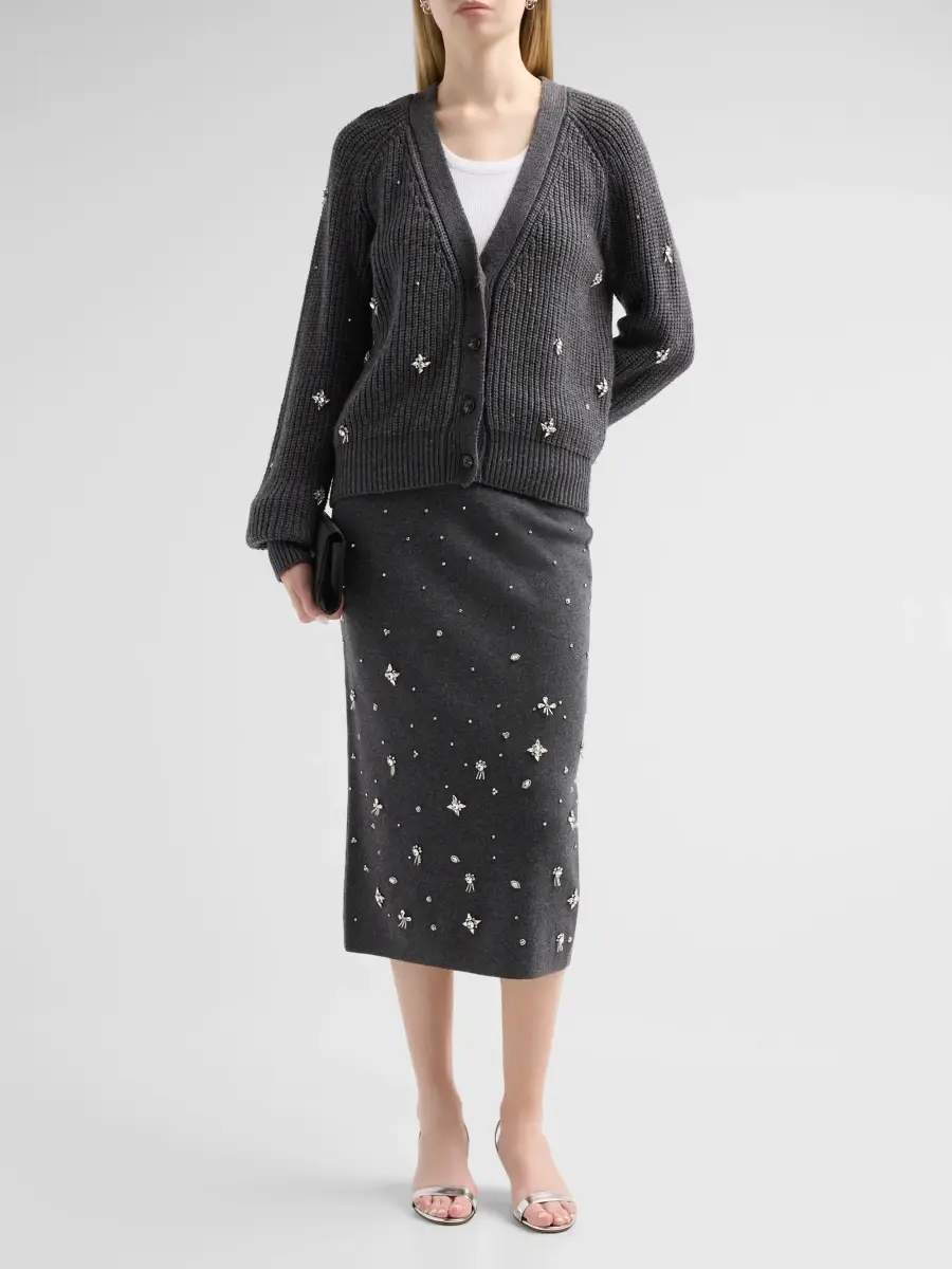 Milly Women's Iyla Embellished Knit Midi Skirt | Thumbnail 2 Milly Women's Iyla Embellished Knit Midi Skirt | Thumbnail 2