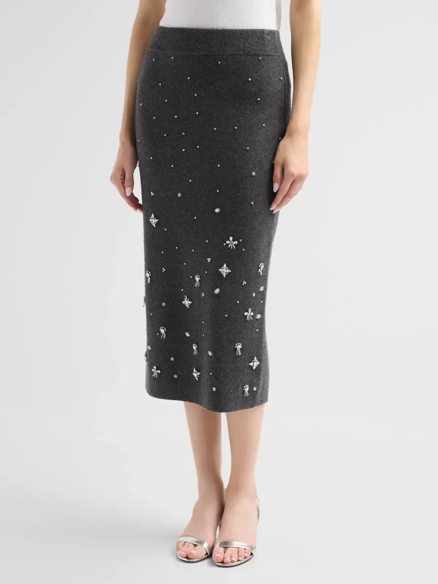 Milly Women's Iyla Embellished Knit Midi Skirt | Thumbnail 4 Milly Women's Iyla Embellished Knit Midi Skirt | Thumbnail 4