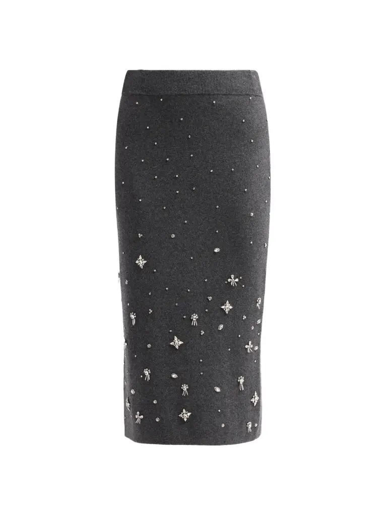 Milly Women's Iyla Embellished Knit Midi Skirt
