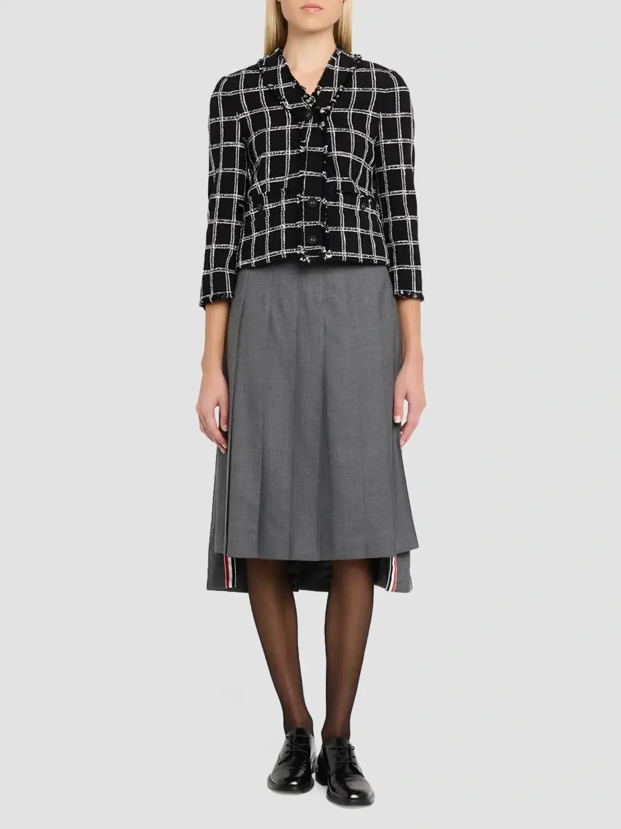 Thom Browne Women's Windowpane Houndstooth Tweed Cardigan Jacket | Thumbnail 2 Thom Browne Women's Windowpane Houndstooth Tweed Cardigan Jacket | Thumbnail 2