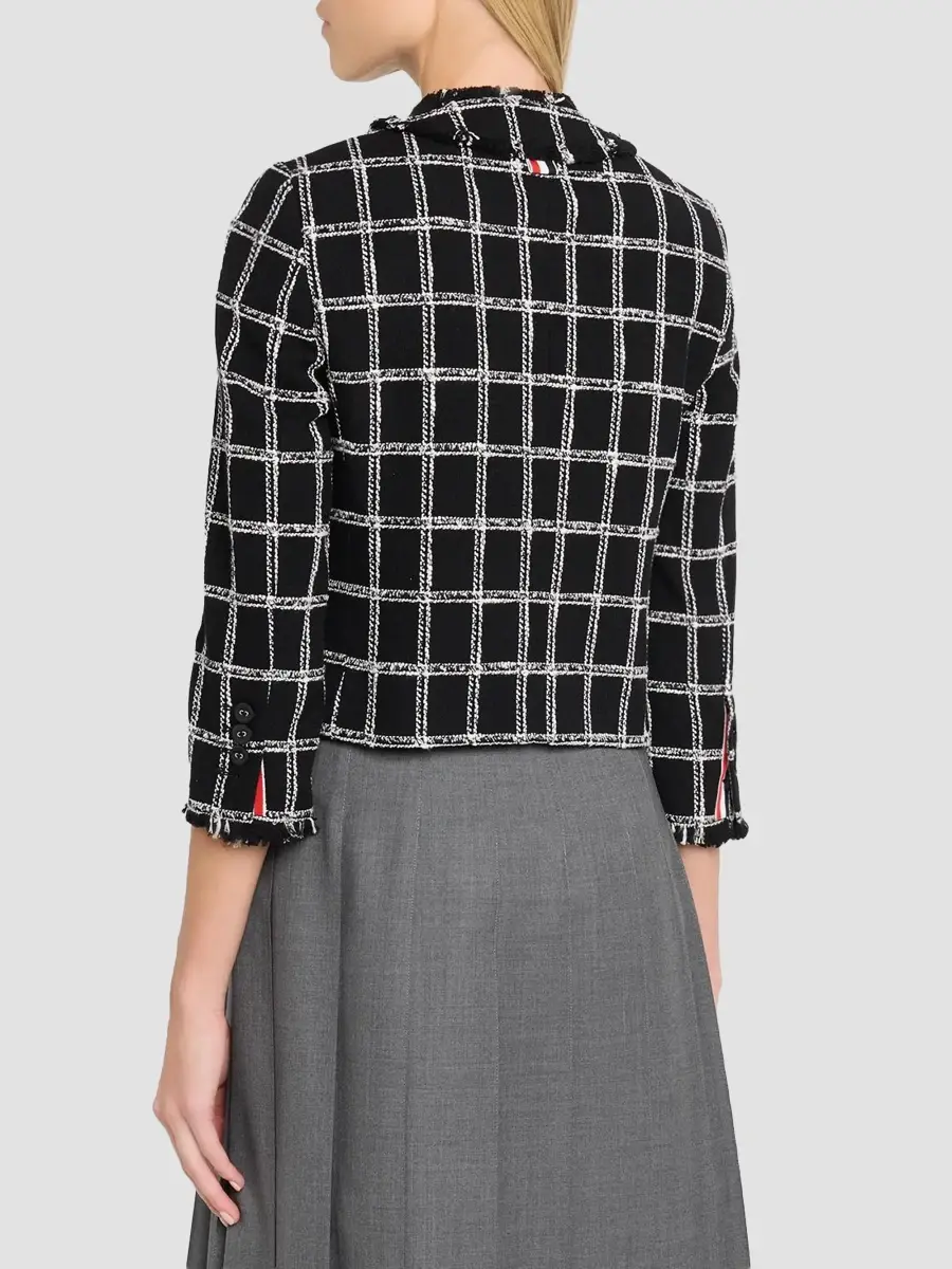 Thom Browne Women's Windowpane Houndstooth Tweed Cardigan Jacket | Thumbnail 3 Thom Browne Women's Windowpane Houndstooth Tweed Cardigan Jacket | Thumbnail 3