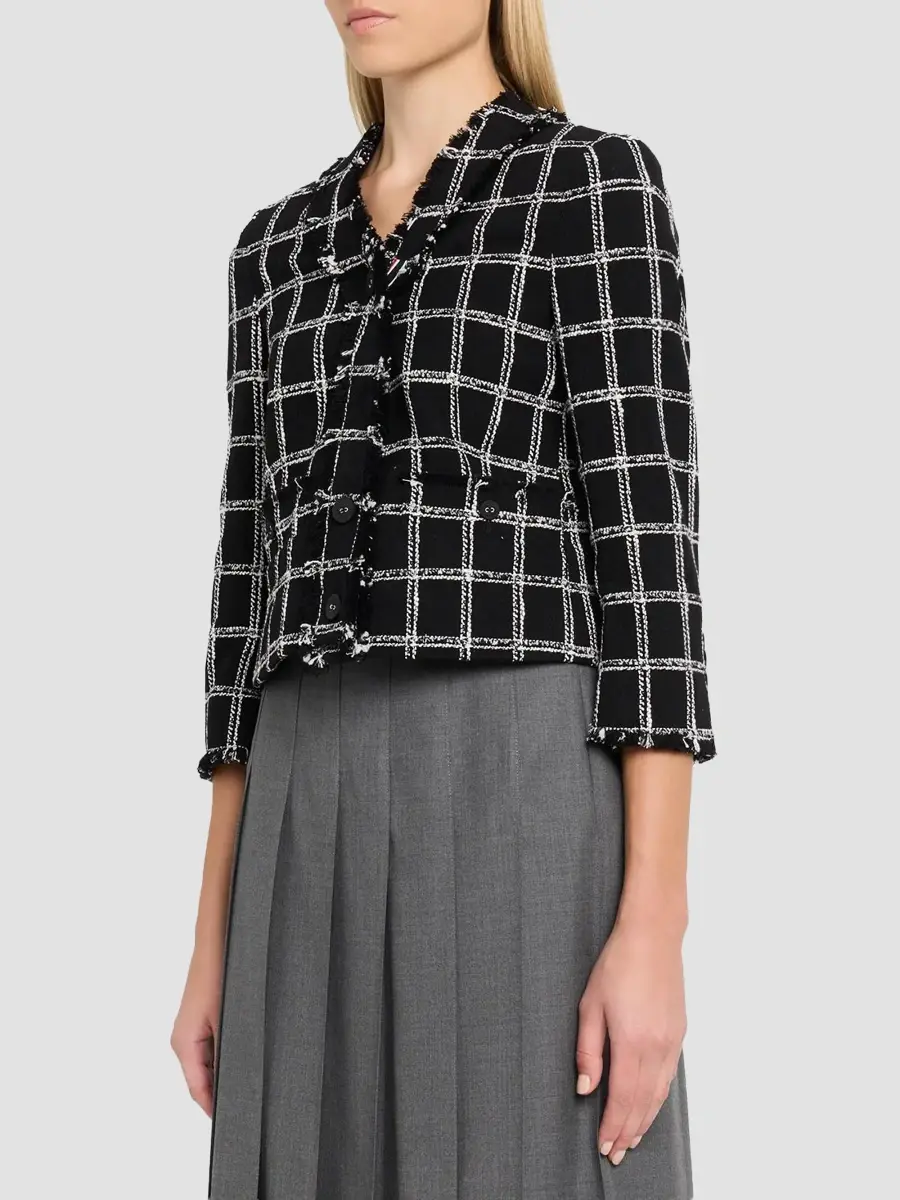 Thom Browne Women's Windowpane Houndstooth Tweed Cardigan Jacket | Thumbnail 4 Thom Browne Women's Windowpane Houndstooth Tweed Cardigan Jacket | Thumbnail 4