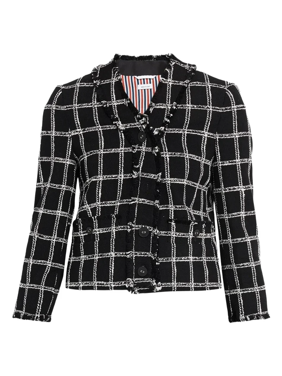 Thom Browne Women's Windowpane Houndstooth Tweed Cardigan Jacket