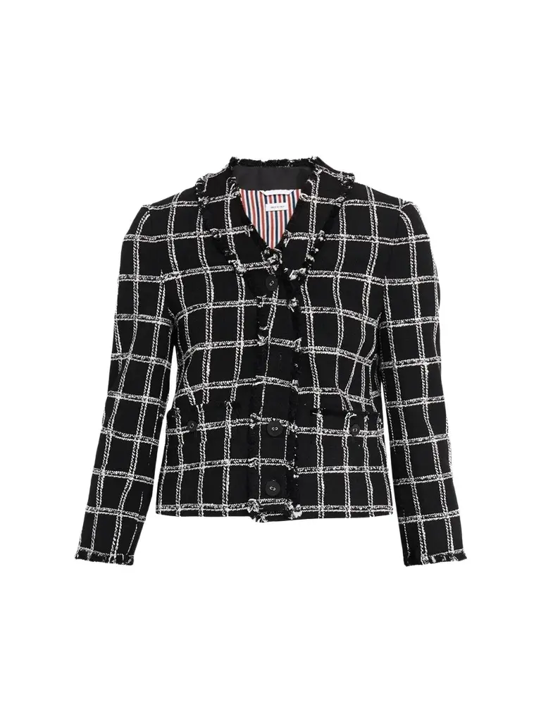 Women's Windowpane Houndstooth Tweed Cardigan Jacket Women's Windowpane Houndstooth Tweed Cardigan Jacket