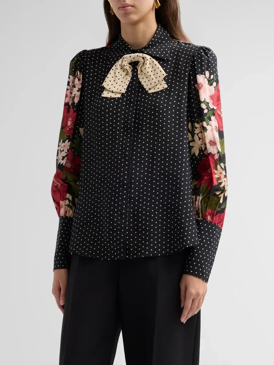 Ungaro Women's Aviva Floral Polka Dot Silk Blouse | Thumbnail 4