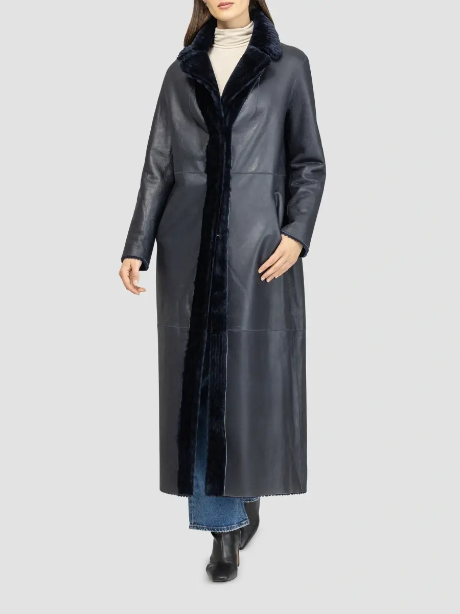 Gorski Women's Reversible Chevron Printed Grooved Shearling Lamb Coat, Belt | Thumbnail 6 Gorski Women's Reversible Chevron Printed Grooved Shearling Lamb Coat, Belt | Thumbnail 6