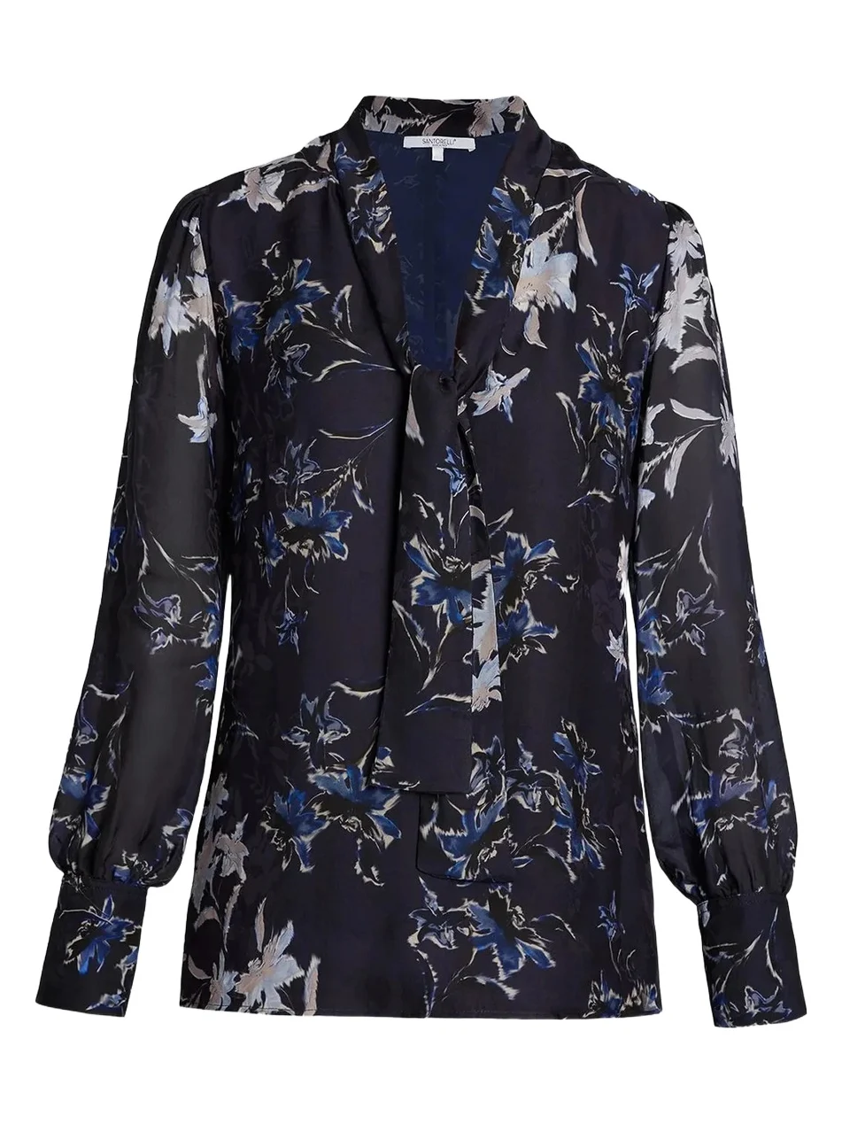 Santorelli Women's Francis Printed Tie-Neck Blouse