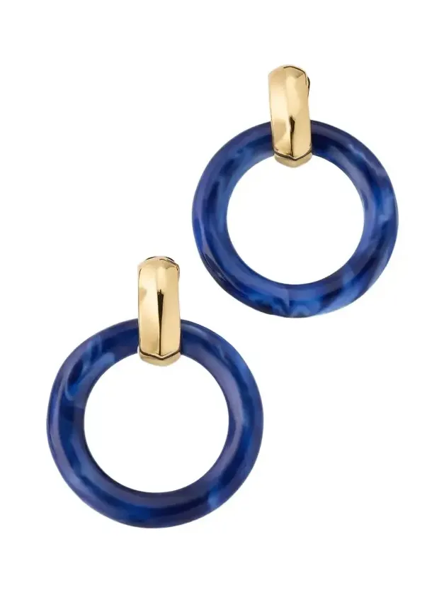 Women's 18K-Gold-Plated & Simulated Lapis Clip-On Hoop Earrings Women's 18K-Gold-Plated & Simulated Lapis Clip-On Hoop Earrings