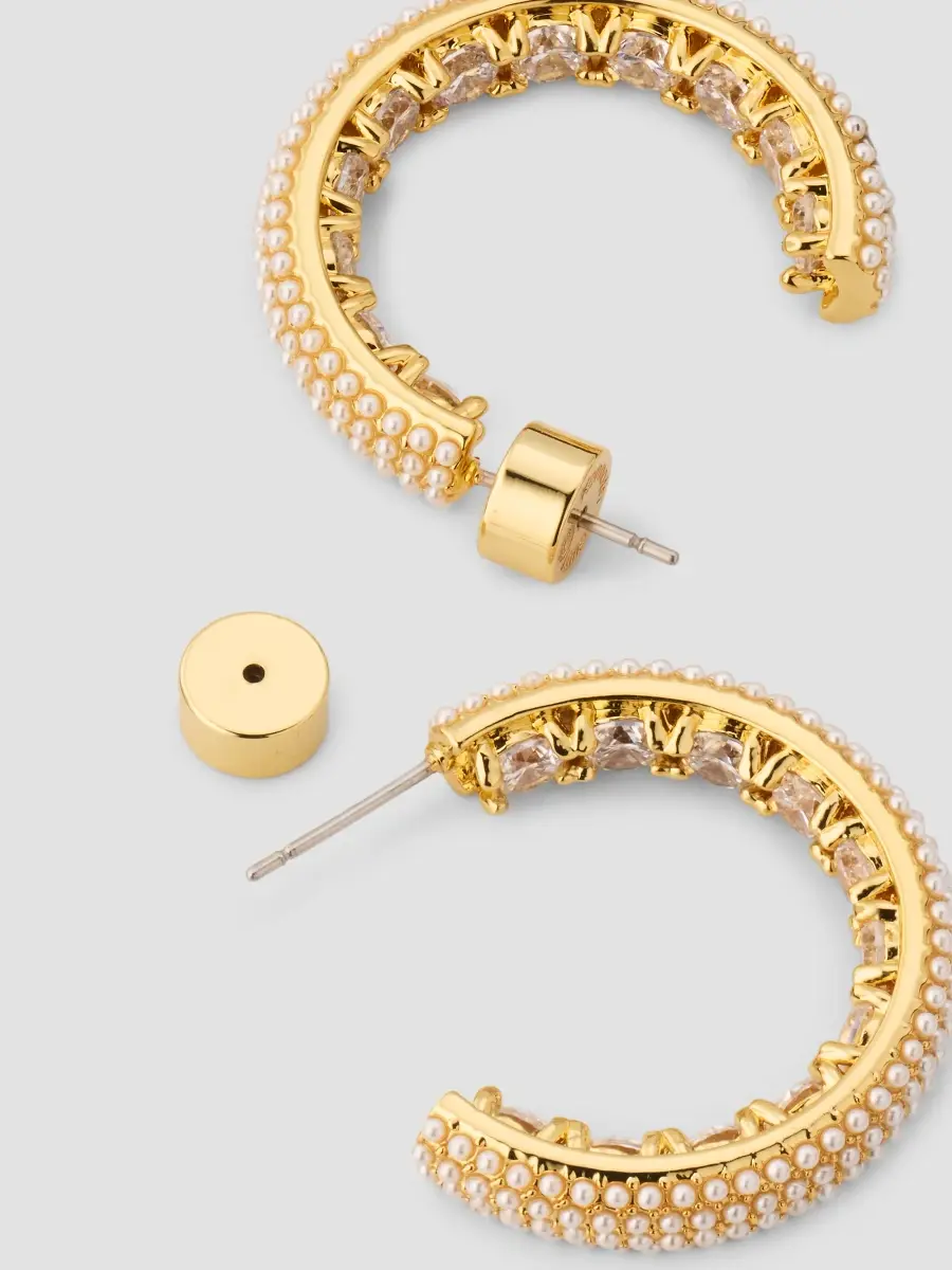 KENNETH JAY LANE Women's 18K-Gold-Plated, Pearl & Crystal Hoop Earrings | Thumbnail 4