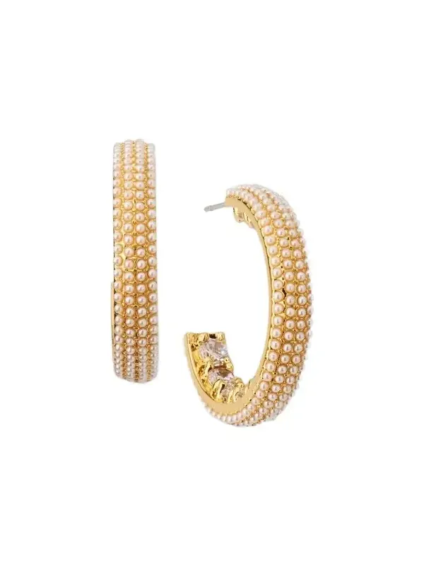 Women's 18K-Gold-Plated, Pearl & Crystal Hoop Earrings Women's 18K-Gold-Plated, Pearl & Crystal Hoop Earrings