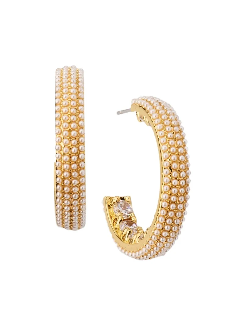 Women's 18K-Gold-Plated, Pearl & Crystal Hoop Earrings