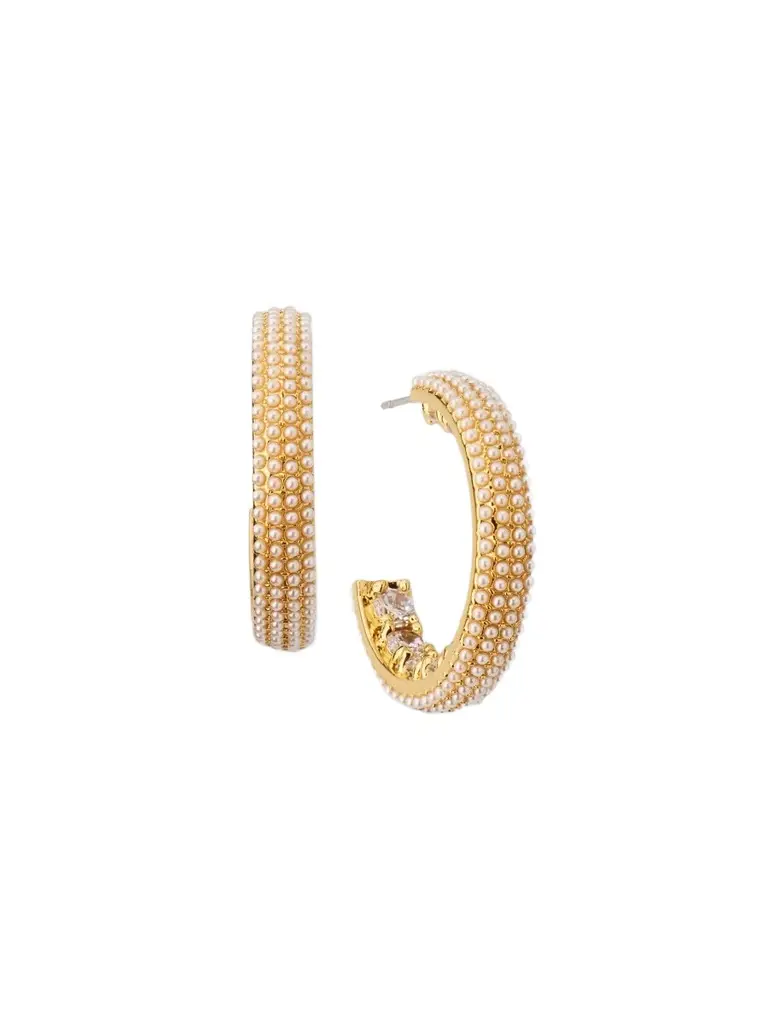 Women's 18K-Gold-Plated, Pearl & Crystal Hoop Earrings