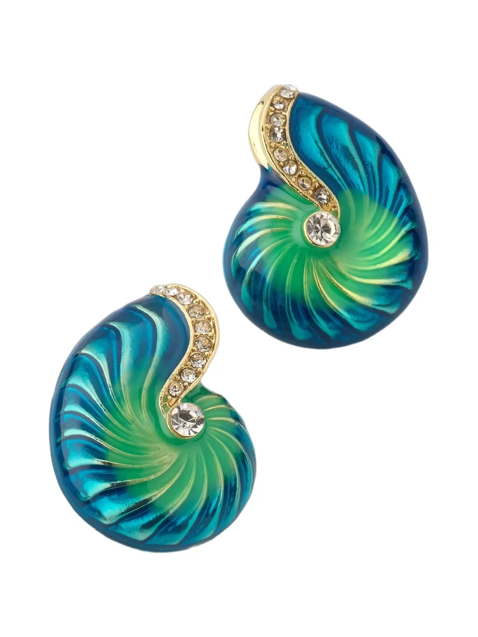 Women's 18K-Gold-Plated, Enamel & Rhinestone Shell Stud Earrings