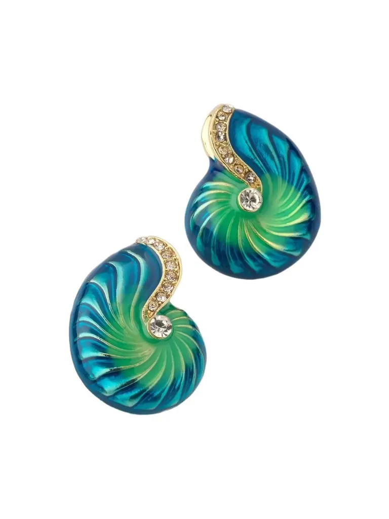 Women's 18K-Gold-Plated, Enamel & Rhinestone Shell Stud Earrings