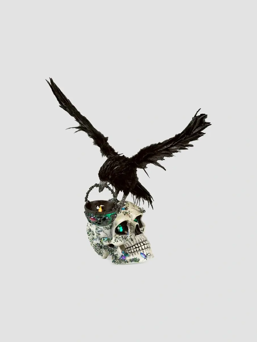 Katherine 's Collection Enchanted Emerald Widow Watchful Crow With Tea Light Lantern | Thumbnail 2