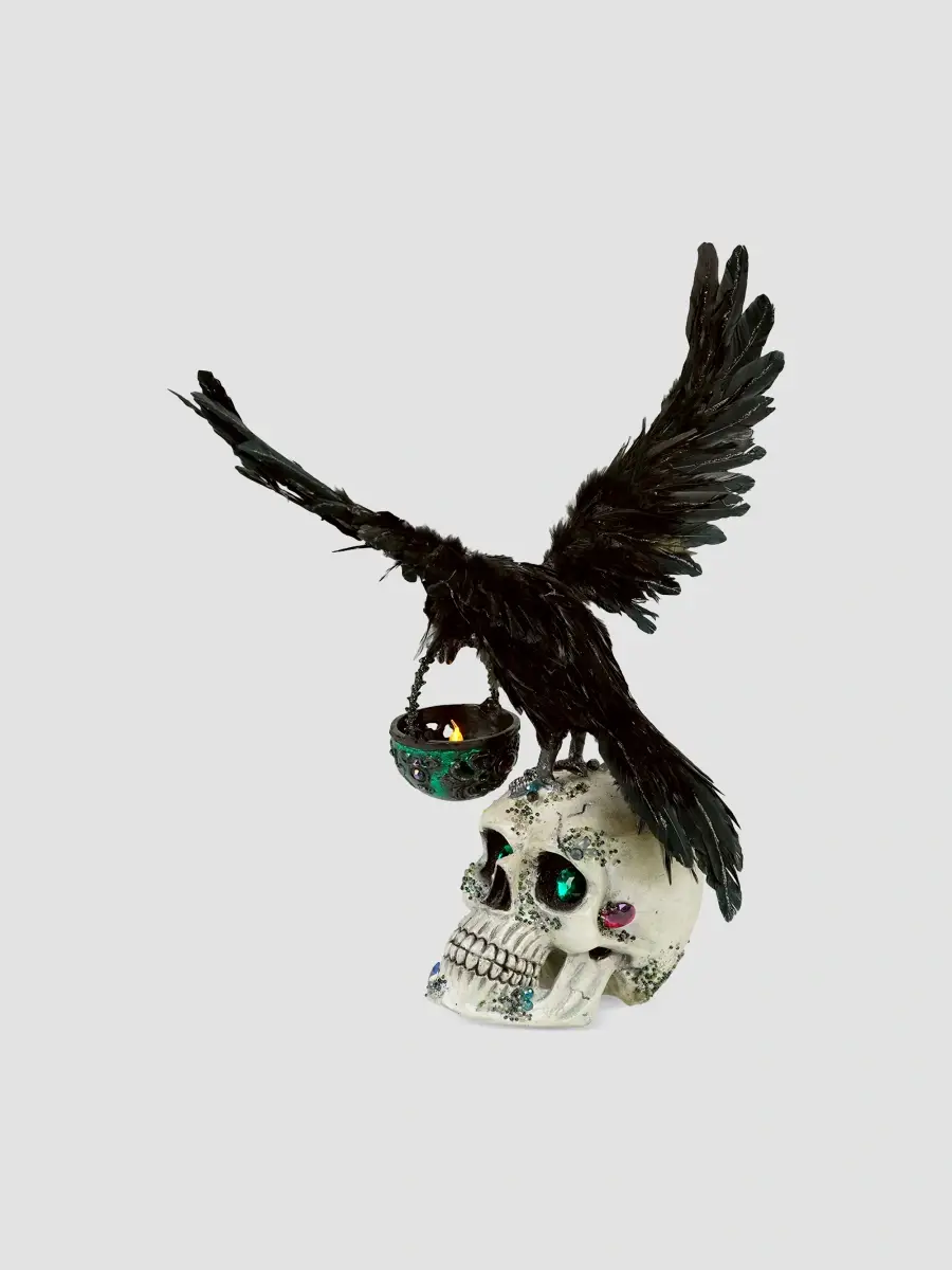 Katherine 's Collection Enchanted Emerald Widow Watchful Crow With Tea Light Lantern | Thumbnail 3