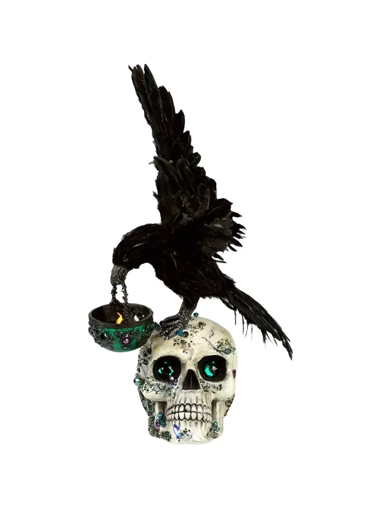Enchanted Emerald Widow Watchful Crow With Tea Light Lantern