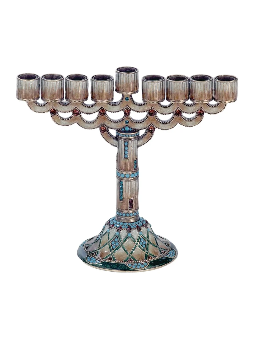Tizo Enameled & Jeweled Menorah - Bronze