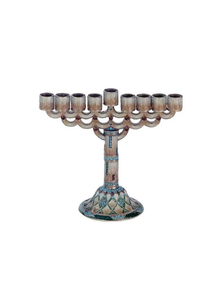 Enameled & Jeweled Menorah - Bronze Enameled & Jeweled Menorah - Bronze