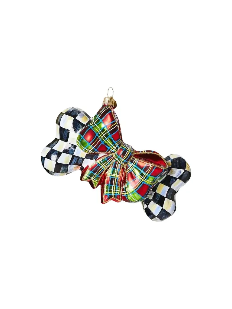 MacKenzie-Childs Courtly Check Dog Bone Glass Ornament