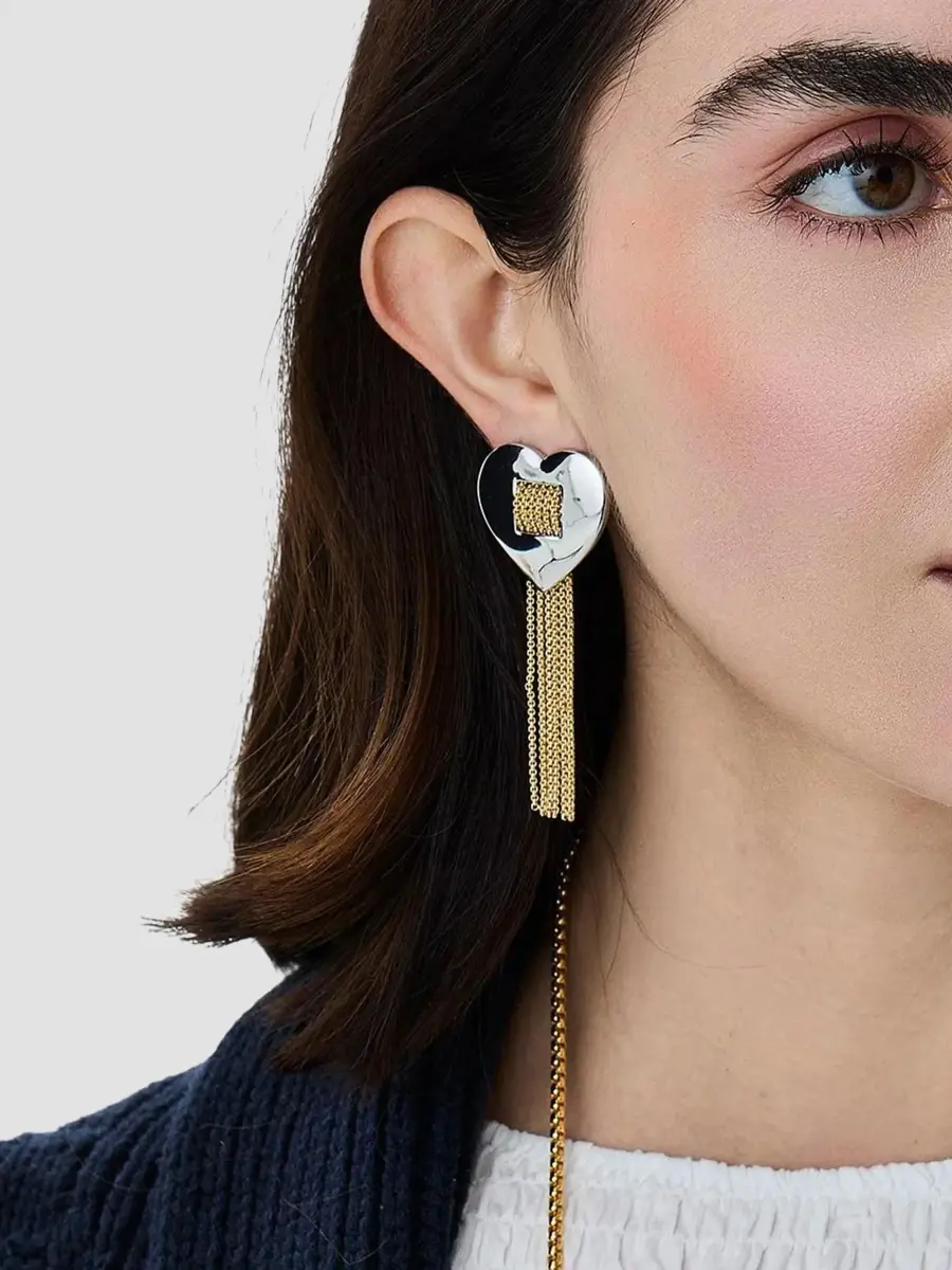 Lele Sadoughi Women's Desert Metal Sweetheart Two-Tone Fringe Earrings | Thumbnail 2 Lele Sadoughi Women's Desert Metal Sweetheart Two-Tone Fringe Earrings | Thumbnail 2