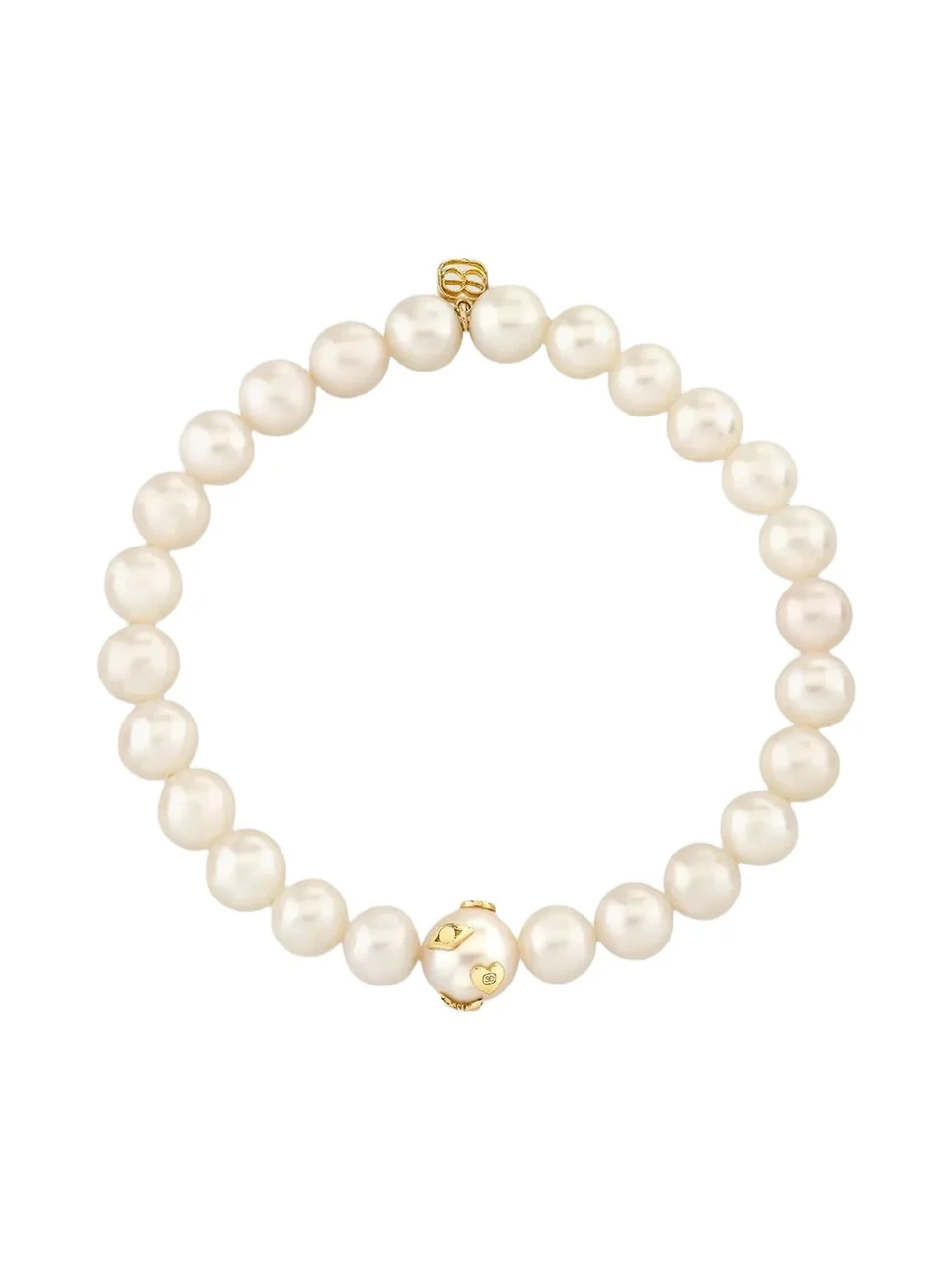 Women's Tuxedo 14K Yellow Gold, Freshwater Pearl & 0.01 TCW Diamond Beaded Stretch Bracelet