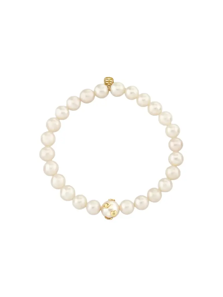 Women's Tuxedo 14K Yellow Gold, Freshwater Pearl & 0.01 TCW Diamond Beaded Stretch Bracelet Women's Tuxedo 14K Yellow Gold, Freshwater Pearl & 0.01 TCW Diamond Beaded Stretch Bracelet