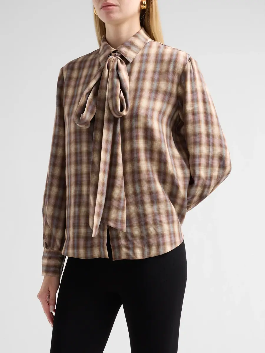 PRABAL GURUNG Women's Plaid Tie-Neck Blouse | Thumbnail 4 PRABAL GURUNG Women's Plaid Tie-Neck Blouse | Thumbnail 4