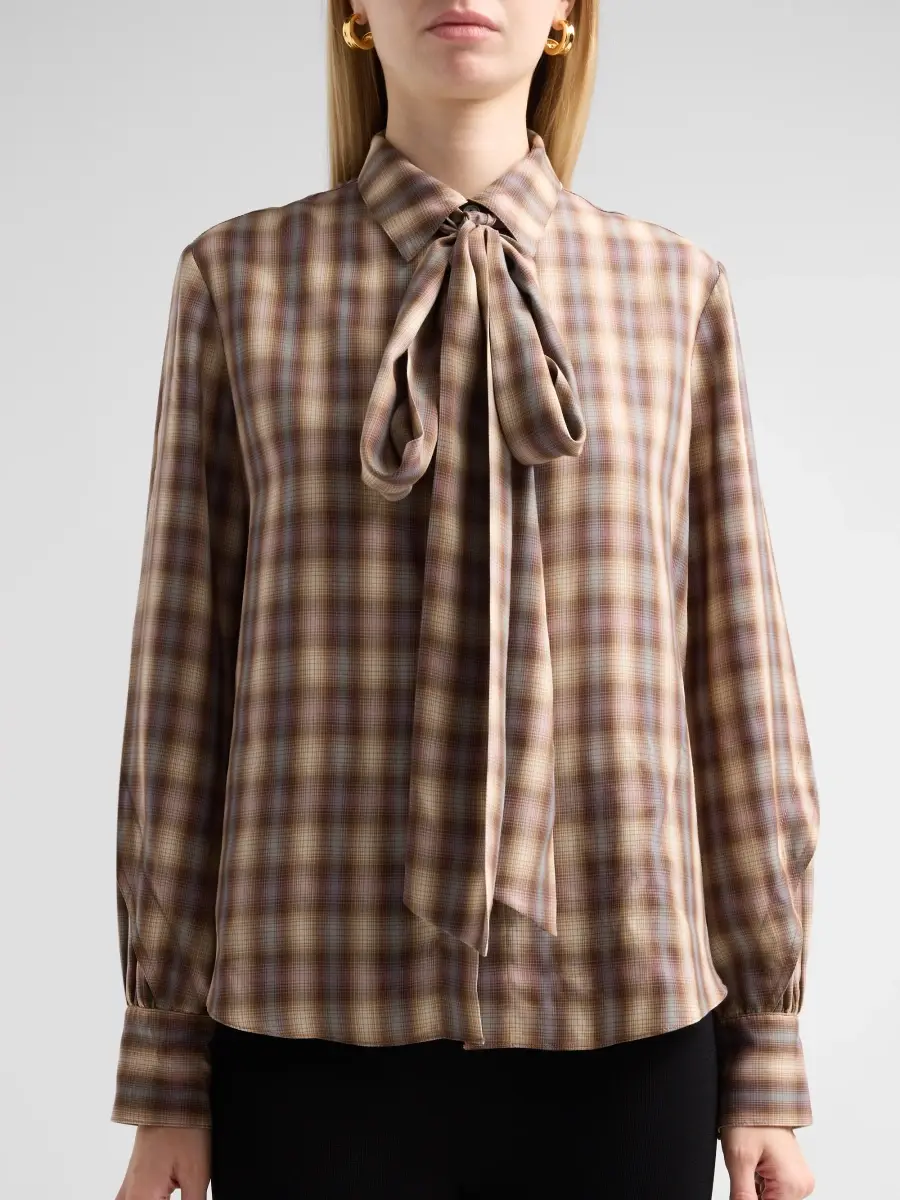 PRABAL GURUNG Women's Plaid Tie-Neck Blouse | Thumbnail 5 PRABAL GURUNG Women's Plaid Tie-Neck Blouse | Thumbnail 5