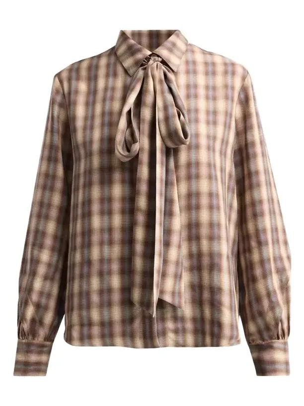 Women's Plaid Tie-Neck Blouse Women's Plaid Tie-Neck Blouse