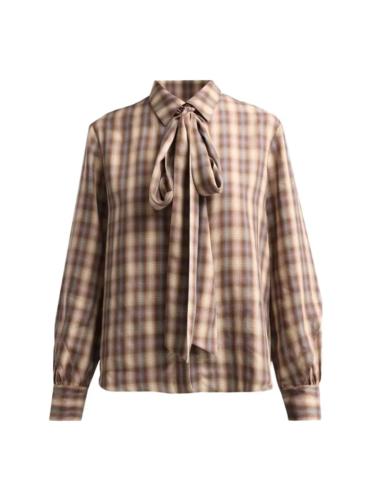 PRABAL GURUNG Women's Plaid Tie-Neck Blouse
